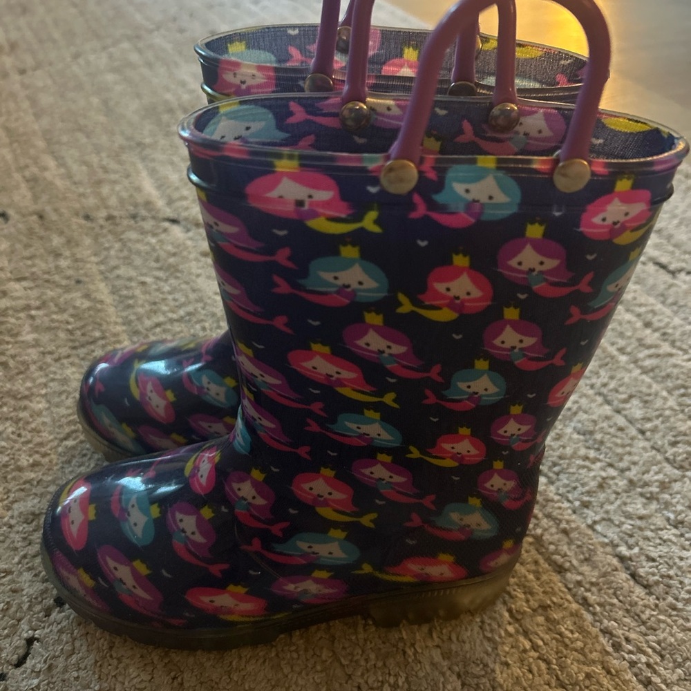 Girls Rain Boots with Pink & Teal Mermaid Print